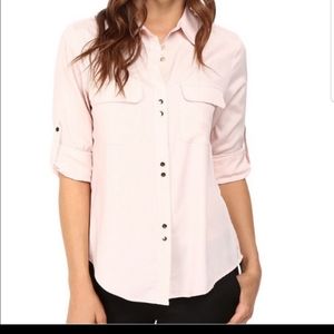 Ivanka Trump Pale Pink Gold Button Blouse, Medium